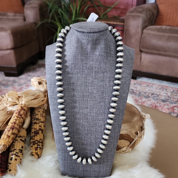 Large Handmade Native American Navajo 24" 12mm Sterling Pearl Necklace 🩶🎁❤️ - Picture 1 of 13